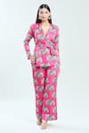 Buy_Priti Sahni_Fuchsia Satin Silk Printed Floral Lapel Collar Blazer And Pant Set _Online_at_Aza_Fashions