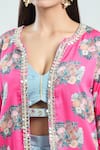 Shop_Priti Sahni_Pink Satin Silk Printed Floral Blouse Embroidered Jacket Draped Skirt Set _Online_at_Aza_Fashions