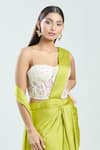 Priti Sahni_Yellow Satin Silk Embroidered Sequin Sweetheart Pre-draped Saree With Blouse _at_Aza_Fashions