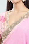 Priti Sahni_Pink Georgette Embroidered Sequin V Neck Pre-draped Saree With Blouse _Online_at_Aza_Fashions