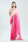 Buy_Priti Sahni_Pink Georgette Embroidered Sequin V Neck Pre-draped Saree With Blouse _Online_at_Aza_Fashions