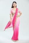 Shop_Priti Sahni_Pink Georgette Embroidered Sequin V Neck Pre-draped Saree With Blouse _Online_at_Aza_Fashions