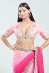 Priti Sahni_Pink Georgette Embroidered Sequin V Neck Pre-draped Saree With Blouse _at_Aza_Fashions