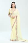 Buy_Priti Sahni_Yellow Georgette Embroidered Mirror V Neck Border Saree With Blouse _at_Aza_Fashions