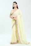 Priti Sahni_Yellow Georgette Embroidered Mirror V Neck Border Saree With Blouse _at_Aza_Fashions