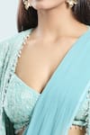 Buy_Priti Sahni_Blue Georgette Embroidered Thread Sweetheart Plain Pre-draped Saree With Jacket _Online_at_Aza_Fashions