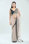 Buy_Priti Sahni_Beige Raw Silk Embroidered Salli V Neck Work Saree With Blouse _at_Aza_Fashions