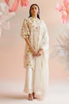 Buy_Chandrima_Ivory Silk Organza Embroidery Rose Border Cutwork Dupatta _at_Aza_Fashions