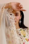 Chandrima_Ivory Silk Organza Embroidery Rose Border Cutwork Dupatta _Online_at_Aza_Fashions