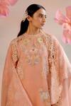Shop_Chandrima_Peach Silk Organza Embroidery Floral Pattern Contrast Cutwork Dupatta _at_Aza_Fashions