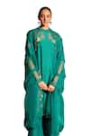 Chandrima_Green Silk Organza Embroidery Floral Scallop Border Cutwork Dupatta _Online_at_Aza_Fashions