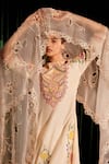 Shop_Chandrima_Ivory Silk Organza Embroidery Floral Heavy Flower Cutwork Dupatta _at_Aza_Fashions