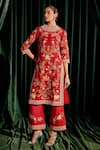 Buy_Chandrima_Red Chanderi Embroidery Floral Round Kurta With Pant _at_Aza_Fashions