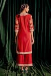 Shop_Chandrima_Red Chanderi Embroidery Floral Round Kurta With Pant _at_Aza_Fashions