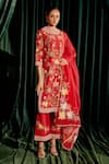 Chandrima_Red Chanderi Embroidery Floral Round Kurta With Pant _Online_at_Aza_Fashions