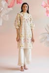 Buy_Chandrima_Ivory Chanderi Embroidery Floral Round Cutwork Kurta With Pant _at_Aza_Fashions