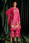 Buy_Chandrima_Pink Chanderi Embroidery Floral Round 3d Kurta With Pant _at_Aza_Fashions