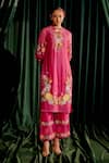 Chandrima_Pink Chanderi Embroidery Floral Round 3d Kurta With Pant _Online_at_Aza_Fashions