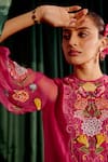 Chandrima_Pink Chanderi Embroidery Floral Round 3d Kurta With Pant _at_Aza_Fashions