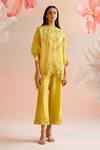 Buy_Chandrima_Yellow Tunic Silk Organza Embroidery Floral Round Kimono With Pant _at_Aza_Fashions