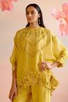 Shop_Chandrima_Yellow Tunic Silk Organza Embroidery Floral Round Kimono With Pant _Online_at_Aza_Fashions