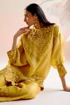 Chandrima_Yellow Tunic Silk Organza Embroidery Floral Round Kimono With Pant _at_Aza_Fashions