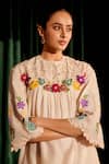 Buy_Chandrima_Ivory Chanderi Embroidery Floral Round 3d Applique Yoke Kurta With Pant _Online_at_Aza_Fashions