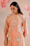 Shop_Chandrima_Peach Chanderi Embroidery Paisley Round Kurta With Pant _Online_at_Aza_Fashions