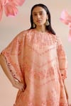 Buy_Chandrima_Peach Silk Organza Embroidery Floral Round Beads Kaftan _Online_at_Aza_Fashions