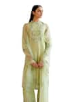 Shop_Chandrima_Green Chanderi Embroidery Floral Round Cutwork Kurta With Pant _Online_at_Aza_Fashions