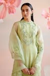 Chandrima_Green Chanderi Embroidery Floral Round Cutwork Kurta With Pant _at_Aza_Fashions