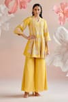 Buy_Chandrima_Yellow Kurta Chanderi Embroidery Paisley V-neck Short With Sharara _at_Aza_Fashions