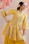 Buy_Chandrima_Yellow Kurta Chanderi Embroidery Paisley V-neck Short With Sharara _Online_at_Aza_Fashions