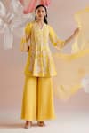 Chandrima_Yellow Kurta Chanderi Embroidery Paisley V-neck Short With Sharara _at_Aza_Fashions