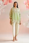 Buy_Chandrima_Green Tunic Silk Organza Embroidery Paisley V-neck High Low Kurta With Pant _at_Aza_Fashions