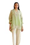 Chandrima_Green Tunic Silk Organza Embroidery Paisley V-neck High Low Kurta With Pant _Online_at_Aza_Fashions