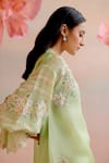 Buy_Chandrima_Green Tunic Silk Organza Embroidery Paisley V-neck High Low Kurta With Pant _Online_at_Aza_Fashions