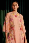 Buy_Chandrima_Peach Chanderi Embroidery Floral Round Beads Kurta With Pant _Online_at_Aza_Fashions