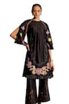 Chandrima_Black Chanderi Embroidery Floral Round Gathered Kurta With Pant _Online_at_Aza_Fashions