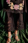 Buy_Chandrima_Black Chanderi Embroidery Floral Round Gathered Kurta With Pant _Online_at_Aza_Fashions