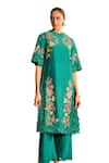 Chandrima_Green Chanderi Embroidery Floral Round Applique Kurta With Pant _Online_at_Aza_Fashions