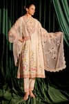 Shop_Chandrima_Ivory Chanderi Embroidery Floral Round Cord Flared Kurta With Pant _Online_at_Aza_Fashions