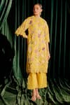 Buy_Chandrima_Yellow Kurta Silk Organza Embroidery Floral Round Bead With Pant _at_Aza_Fashions