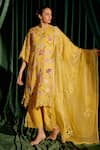 Chandrima_Yellow Kurta Silk Organza Embroidery Floral Round Bead With Pant _at_Aza_Fashions