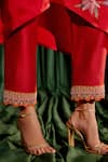 Buy_Chandrima_Red Kaftan Silk Satin Embroidery Floral Round Bead Kimono Kurta With Pant _Online_at_Aza_Fashions