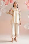 Buy_Chandrima_Ivory Chanderi Embroidery Floral V-neck High Low Tunic With Pant _at_Aza_Fashions