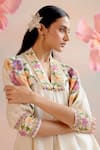 Buy_Chandrima_Ivory Chanderi Embroidery Floral V-neck High Low Tunic With Pant _Online_at_Aza_Fashions