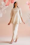 Buy_Chandrima_Ivory Kurta Silk Organza Embroidery Floral Round Bead Short With Pant _at_Aza_Fashions