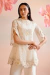 Buy_Chandrima_Ivory Kurta Silk Organza Embroidery Floral Round Bead Short With Pant _Online_at_Aza_Fashions