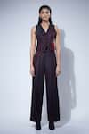 Shop_FEBO6_Black 100% Silk Thread V Neck Harmony Detailed Waistcoat And Pants Set _Online_at_Aza_Fashions